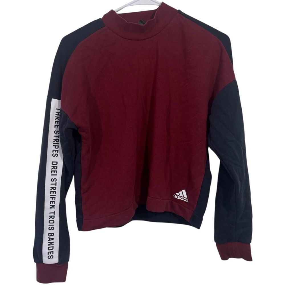 Adidas Blue & Red Graphic Long Sleeve Cropped Sweatshirt